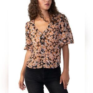 Sanctuary Women’s Floral Print V-Neck Puff-Sleeve Blouse NWT XS